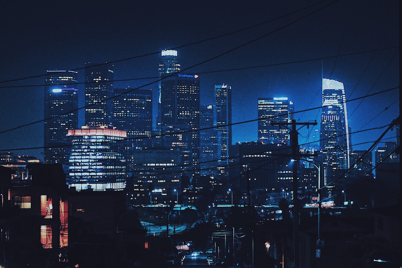 Nightlife district lit up in the evening
